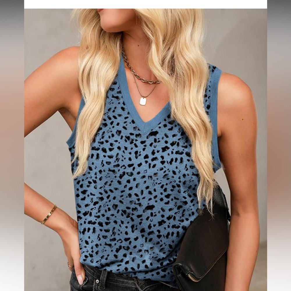 Blue Leopard Print Sleeveless Top, Medium